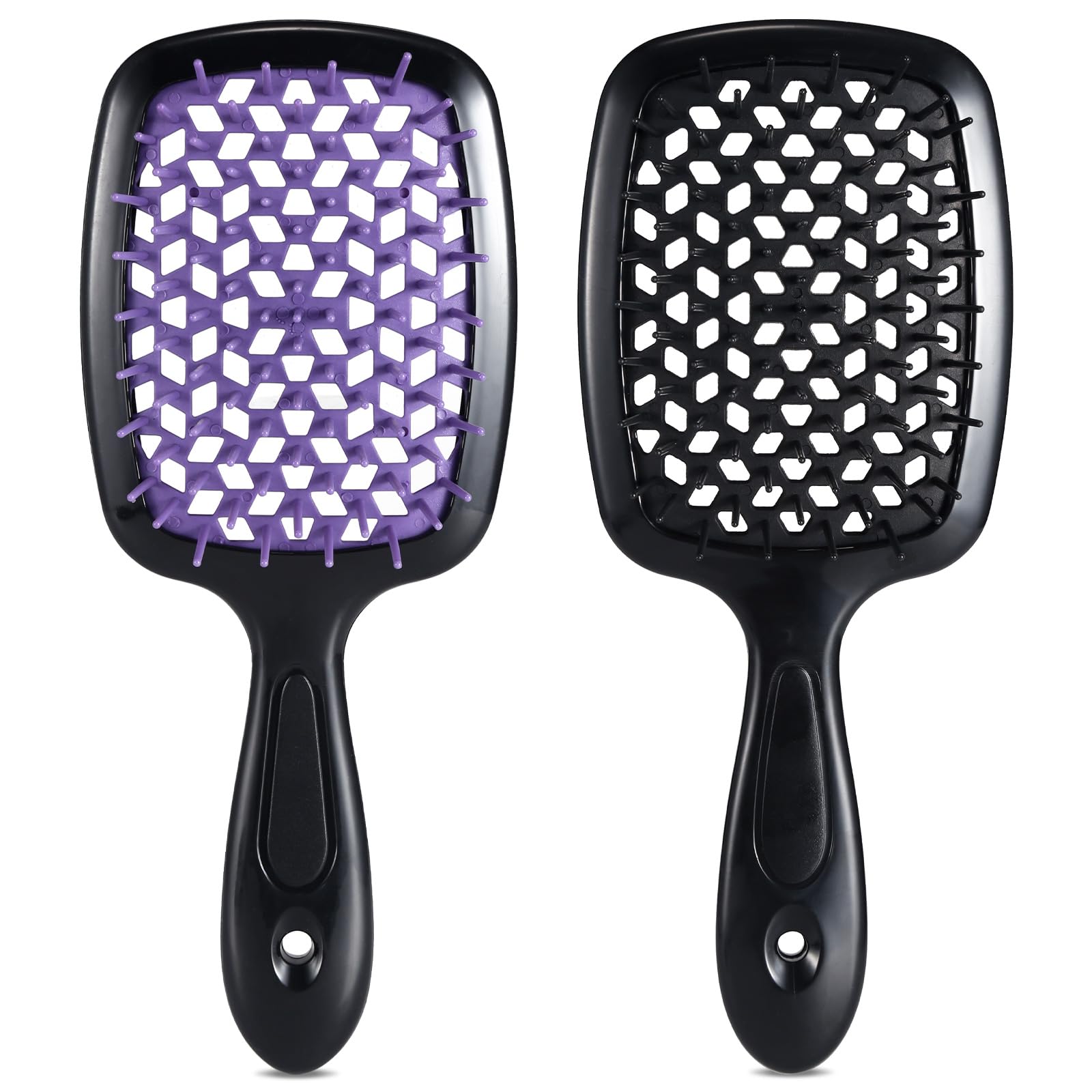 LORSEX Hair Brush 2 Pack, Detangle Hair Brush for Women Men, and Kids, Great on Wet/Dry Hair Smoothing Massaging Detangling (Black + Purple)