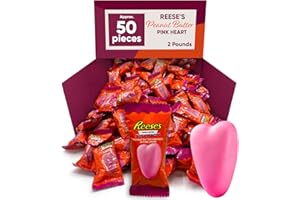 CHAIN & JO SWEETS Reeces Peanut Butter Pink Heart Chocolate Candy 2 Pounds Approx 50 - Pink Heart Peanut Butter Enrobed In Pink Creme - Bulk Valentines Candy Snacks For Adults & Kids - Valentines Candy Hearts Pink - Valentines Day Treats Individually Wrapped Snacks For Kids & Adults - Pink Candy Hearts Chocolate Gift
