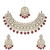 I Jewels Gold Plated Wedding Handcrafted Kundan Pearl Choker Necklace Jewellery Set For Women