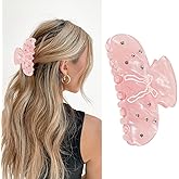 Large Hair Claw Clips for Women Pink Hair Clips with Bow Pattern Rhinestone Claws Strong Hold Jaw Barrettes Pink Acrylic Clamps with Gems Bow Hairpins for Thick Cute Hair Accessories for Styling 1Pcs