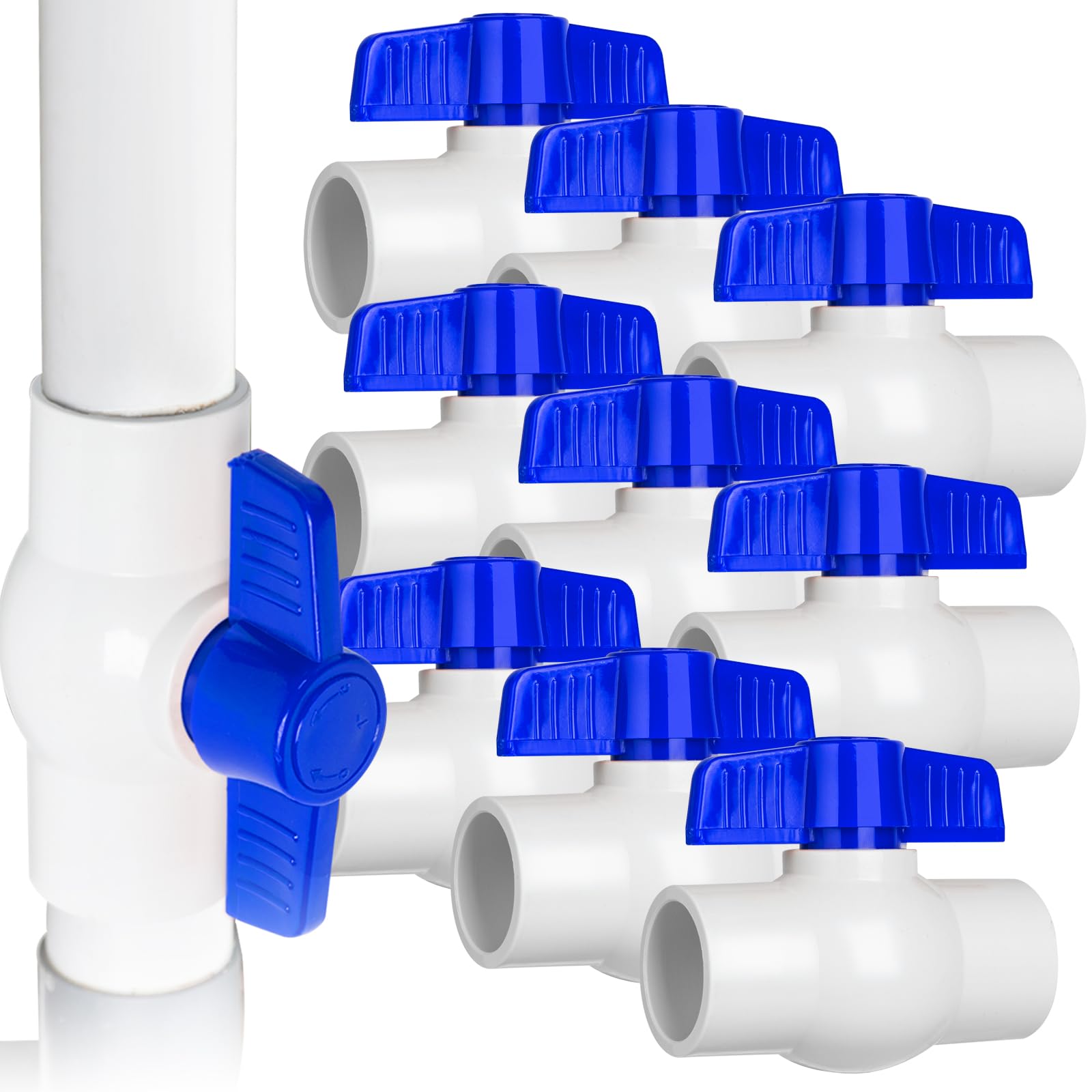 Photo 1 of 10PCS 1/2" PVC Ball Valve, Shut-Off Ball Valves Socket with Easy Turn Blue T-Handles, Slip PVC Valve for Water Project, Swimming Pool, Sewage Pump, Sprinkler Line, Outdoor Plumbing & Irrigation System