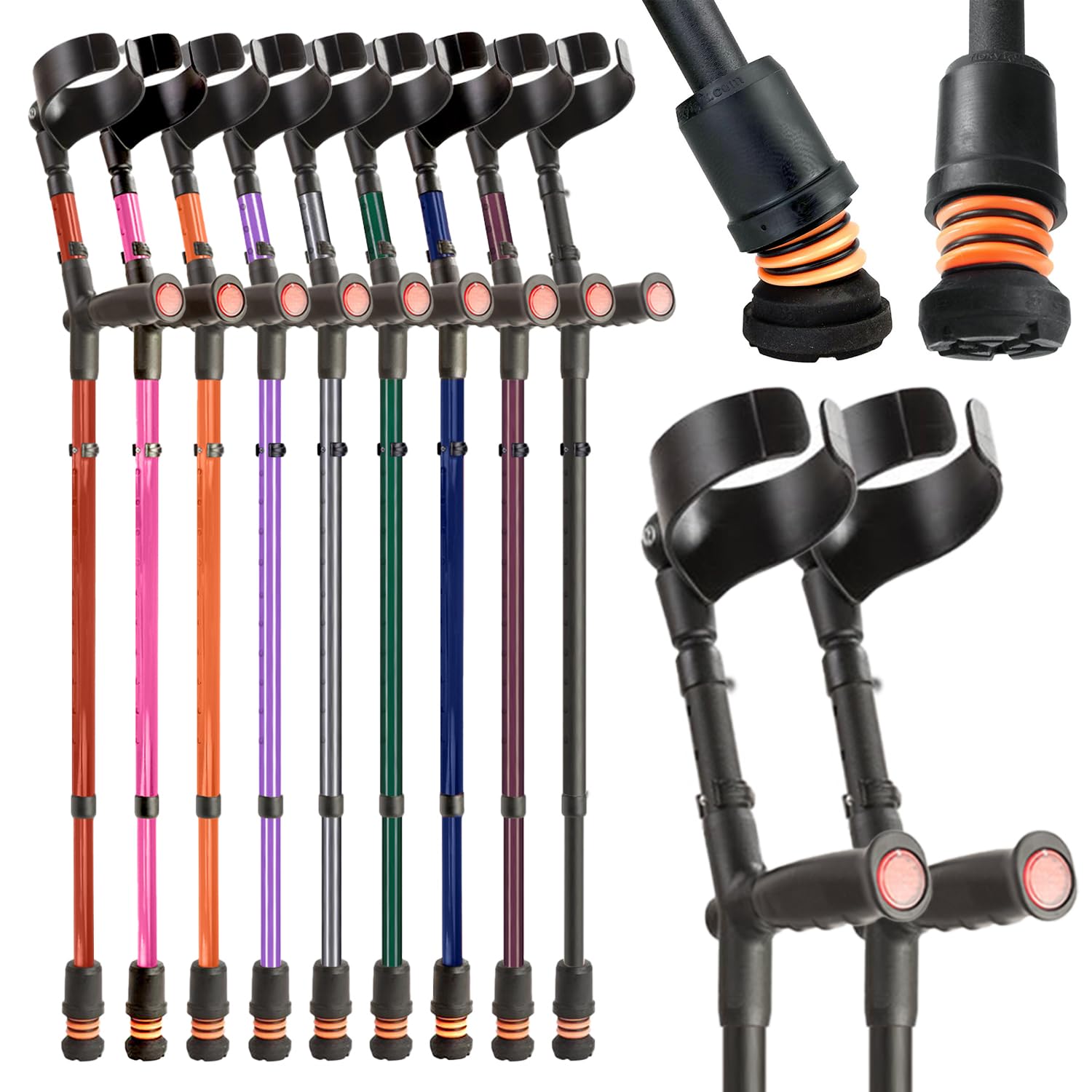 Flexyfoot Shock Absorbing Soft Grip Double Adjustable Crutches - Improve Safety, Improve Grip, Reduce Shocks & Jarring – Pair - Black