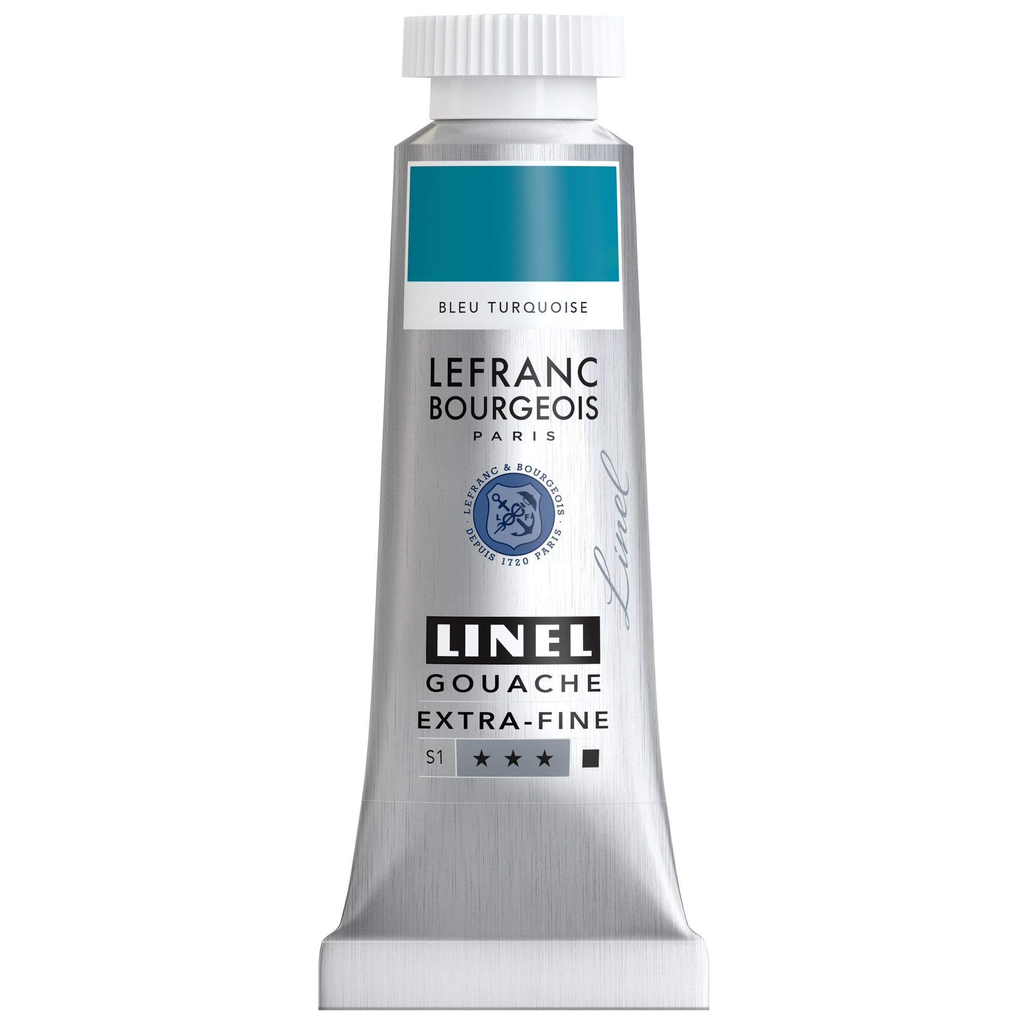 Lefranc & Bourgeois 301196 Linel Gouache Extra Fine and Smooth Watercolours with Maximum Colour Intensity, Luminosity for Streak-Free Application, 14 ml Tube - Turquoise Blue — image 1