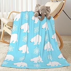 Duduho Cute Polar Bears with Snowflakes Bed Blanket