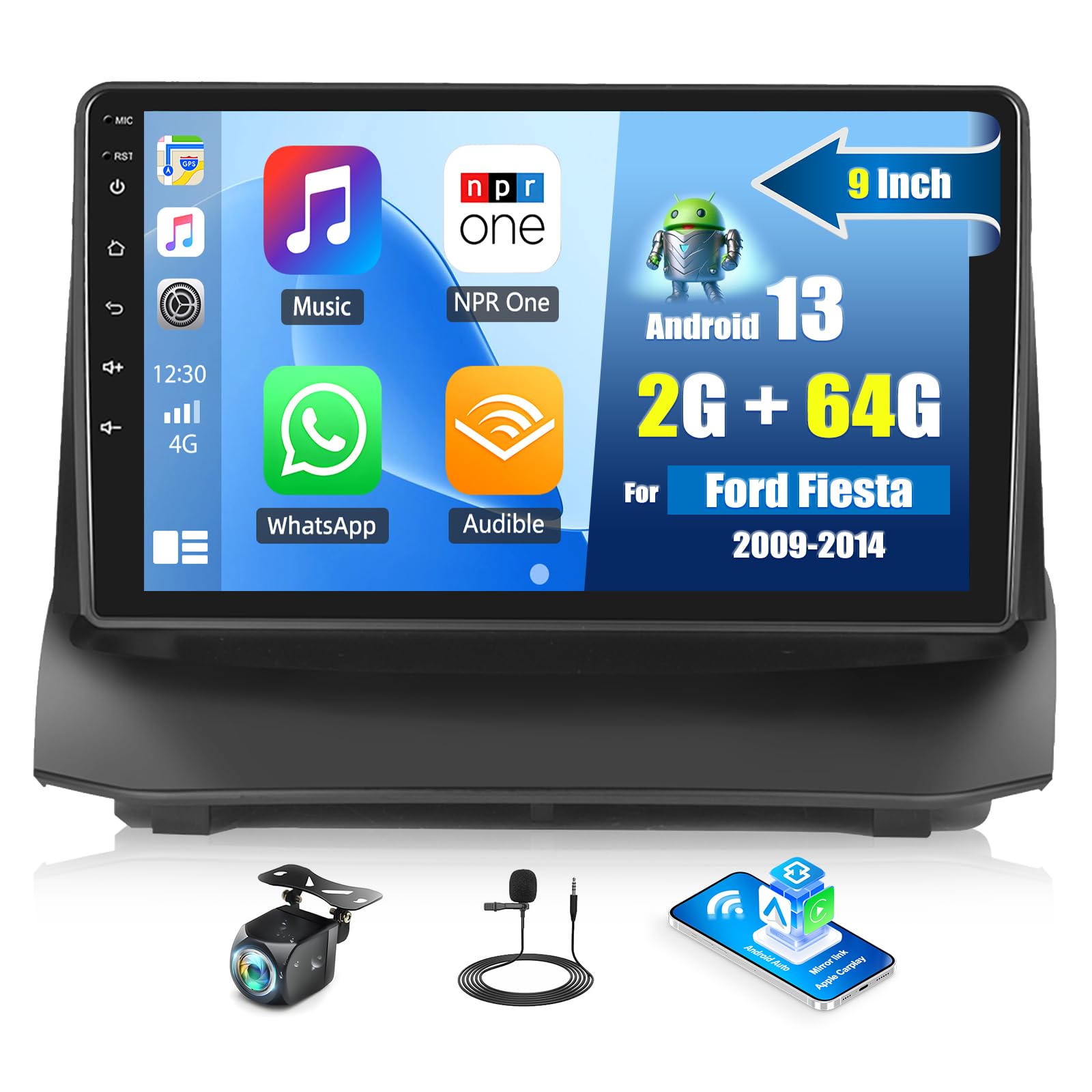 Photo 1 of SIXWIN Android Car Stereo for Ford Fiesta 2009-2014 with Carplay Android Auto Mirror Link 9 inch Touchscreen with GPS Navigation WiFi 26UI Bluetooth FM Backup Camera