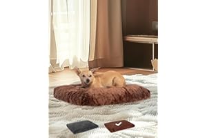 OhGeni 23 Inch Comfort Plush Dog Bed with Granular Foam Sponge Support - Removable Machine Washable Cover, Waterproof Lining, Non-Slip Bottom - Fits Extra Large, Large, Medium, Small Crates (Brown)