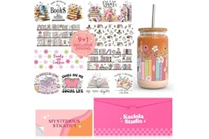 Kaciola 10 Sheets UV DTF Cup Wraps for 16 oz- Booklover Theme UV DTF Stickers, 1 Sheet Mysterious Pattern Transfer, Rub on Transfers Stickers for 16 oz Libbey Glasses Crafting