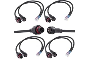 QOFOWIN 4 Wire Waterproof Connector, 4 Pin Male Female Plug LED Connector,with 16AWG IP68 20CM Extension Cable for Car, Boat,Truck,Indoor/Outdoor LED Strip Lights(4Pin 5Pairs)