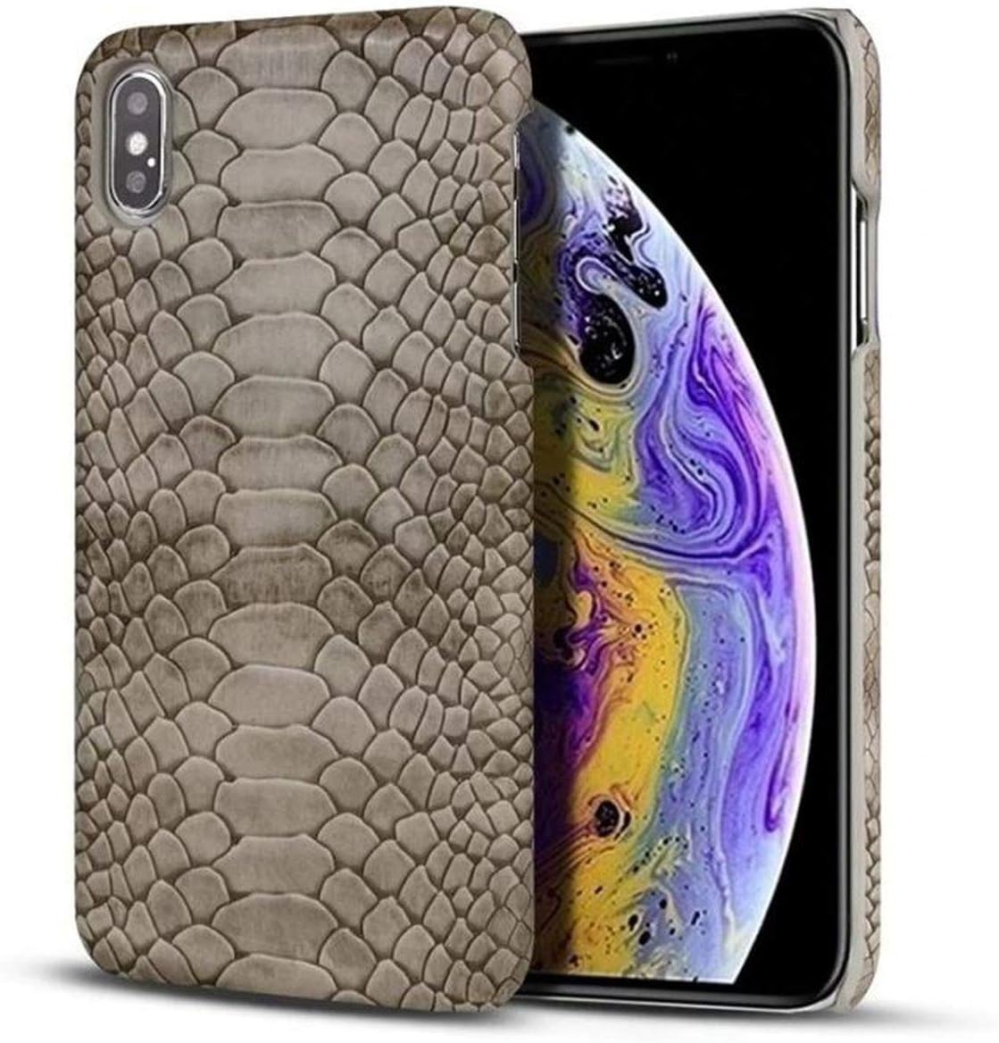 Luxury Snake Skin Textured Slim fit Hard Shell PU Leather Shockproof Cover Case for iPhone XR & XS MAX (Beige, iPhone Xs MAX)