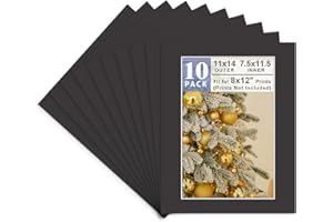 Golden State Art, Pack of 10, 11x14 Black Picture Mats with White Core Bevel Edge for 8x12 Pictures - 4 Ply Thickness