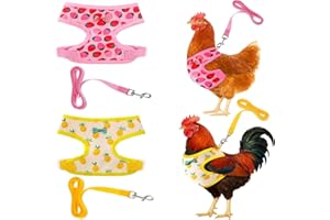 2 Pcs Adjustable Chicken Harness and Leash Set, Comfortable Chicken Vest Elastic Hen Vest with Strawberry Pineapple Print for