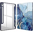 Fintie Hybrid Slim Case for Samsung Galaxy Tab S10 FE/ S9 FE 5G 10.9 Inch/Tab S9 11 Inch with S Pen Holder, Shockproof Cover with Clear Transparent Back Shell, Auto Wake/Sleep, Ocean Marble