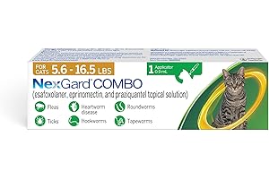 NexGard® Combo (esafoxolaner, eprinomectin, and praziquantel Topical Solution) Flea and Tick Protection Plus Heartworm Disease Preventive for Cats, 5.6-16.5 lbs. (Yellow Box) 1 Dose (1 Month Supply)