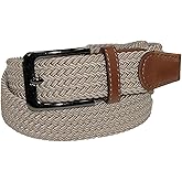 CTM Men's Elastic Braided Stretch Belt with Silver Buckle and Tan Tabs