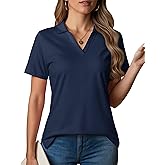 MAGCOMSEN Women's Polo Shirts V-Neck Short Sleeve UPF 50+ Sun Protection Collared Golf Shirt Work Summer Tops