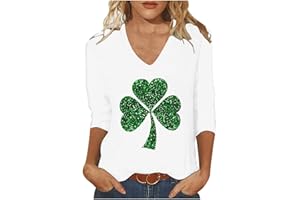 EWASWON St Patricks Day Shirt Women Green Shamrock Shirts 3/4 Sleeve Irish Sequin Top Funny Saint Patricks Day Tunic Tops