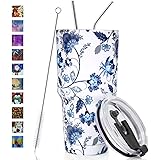 SYACOT 30oz Tumbler Double Wall Stainless Steel Vacuum Insulated Travel Mug with Splash-Proof Lid Metal Straw and Brush (Blue