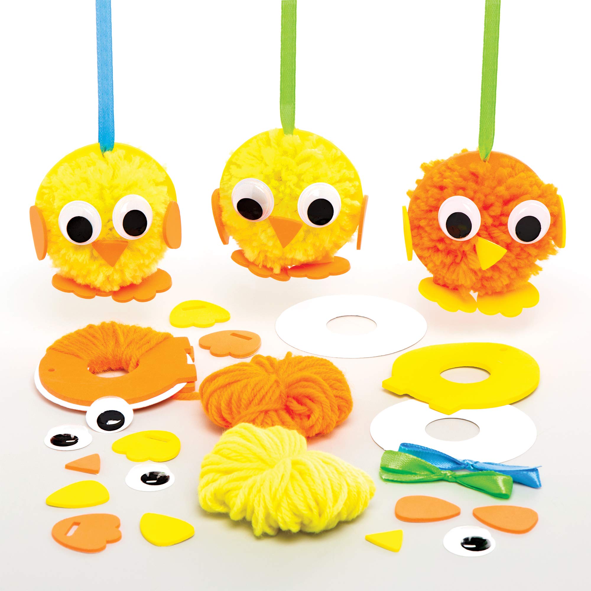 Baker Ross Easter Chick Pom Poms - Pack of 4, Easter Crafts, Craft For Kids (AT440)