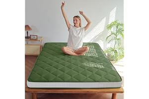 MAXYOYO 6" Extra Thick Futon Floor Mattress, Queen Size Diamond Pattern Tatami Pad Japanese Bed Roll Up for Adults and Guests, Green