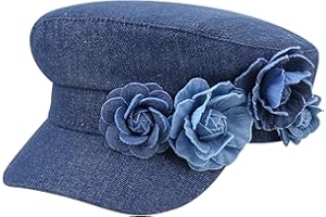 AWOCAN Denim Hat for Wome Floral French Artist Painter Beret Casual Sun Hat with Adjustable Strap Newsboy Hats