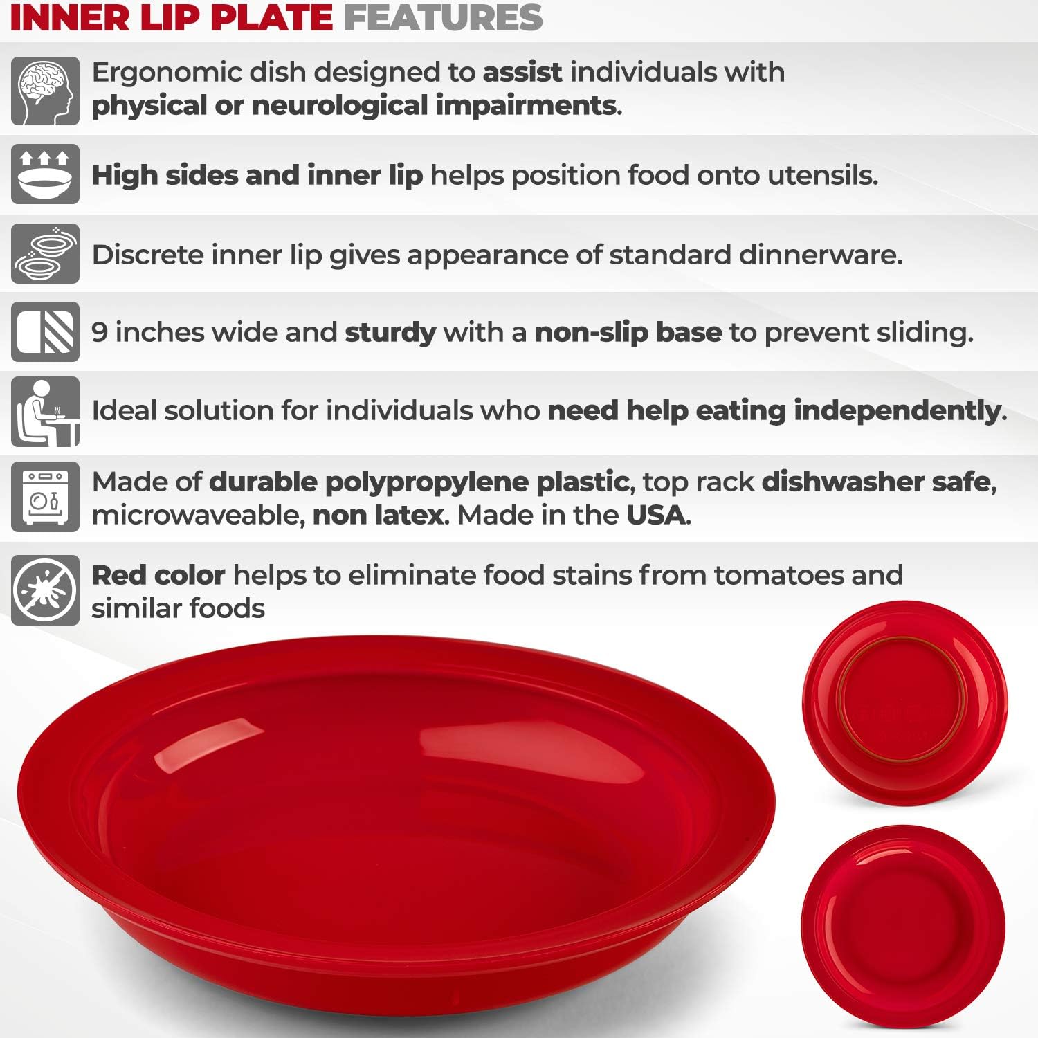 Providence Spillproof Inner Lip Plate - 9" Red - 3 Pack: Health & Personal Care