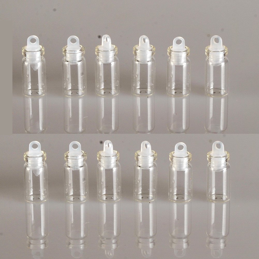 Jarvials100pcs 1ml Mini Glass Bottles Pendants with Rubber Stopper Small Bottle Decoration Crafts Vials Jars Gift DIY Bottles (1ml)