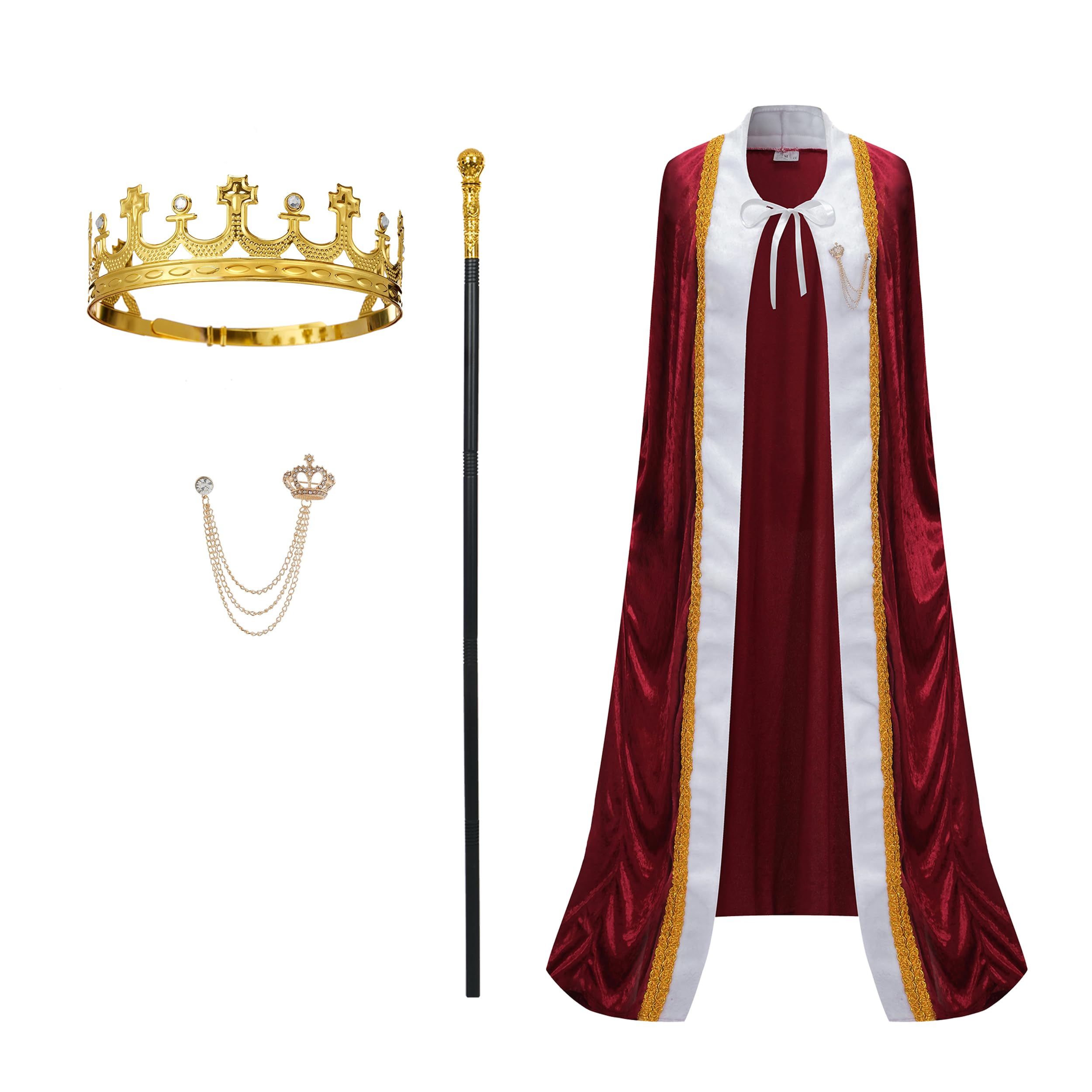Photo 1 of (missing cape) SightYoung King Costume for Men and Women,Adult Burgundy King Cape with Metal Crown Costume,Halloween,M