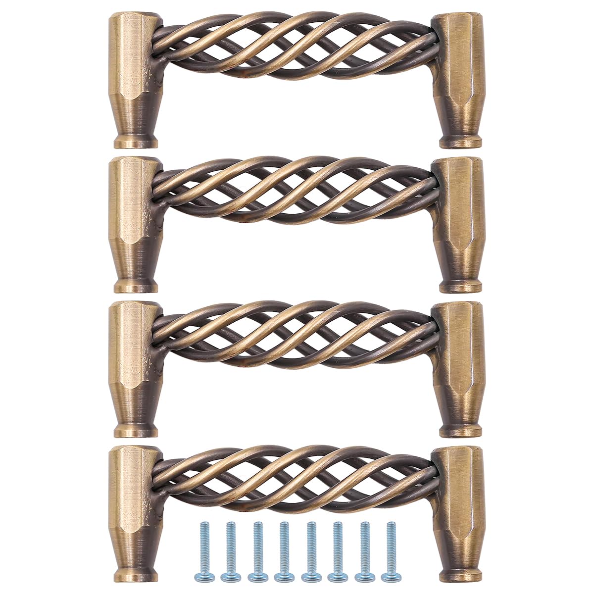 ZONADAH Set of 4 Traditional Drawer Cabinet Handle, Hole Distance 96mm, Metal Bird Cage Furniture Door Pull Handles, Antique Bow Handle, Drawer, Door, Cupboards, Bathroom, Kitchen, Bronze Color