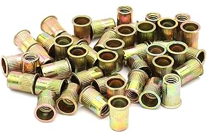 RUOFENG Zinc Plated Carbon Steel Rivet Nut Flat Head Insert Nutsert Pack of 50 (1/4-20)