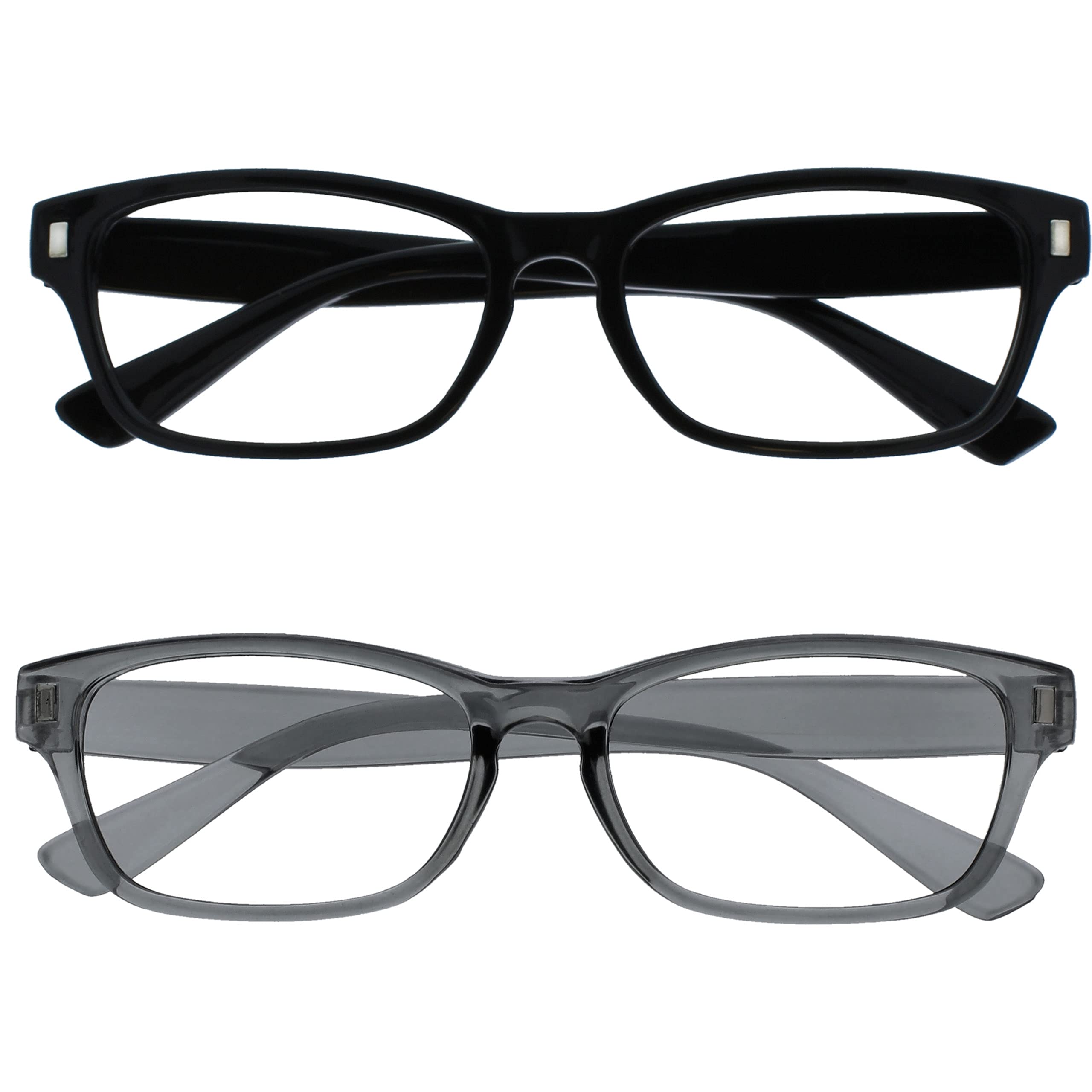 OPULIZE NET Reading Glasses for Women Men - Value 2 Pack - Vintage Inspired Square Frame with Iconic Front Detail - Scratch Resistant Lenses - Black Grey +1.50
