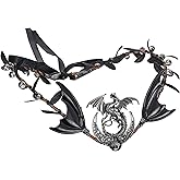 RENEMEGO Renaissance Black Dragon Elf Fairy Crown - Gothic Flower Headpiece with Crystal Woodland Medieval Headband Elven Circlet Tiara Elven Hair Wreath for Women Girls Cosplay Accessories