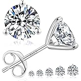 KRKC 0.6-3ct Moissanite Stud Earrings, D Color VVS1 Clarity, Lab Created Diamond Stud Earring for Women, 14K White Gold S925 Sterling Silver Earrings Friction Back for Women Men, Hypoallergenic
