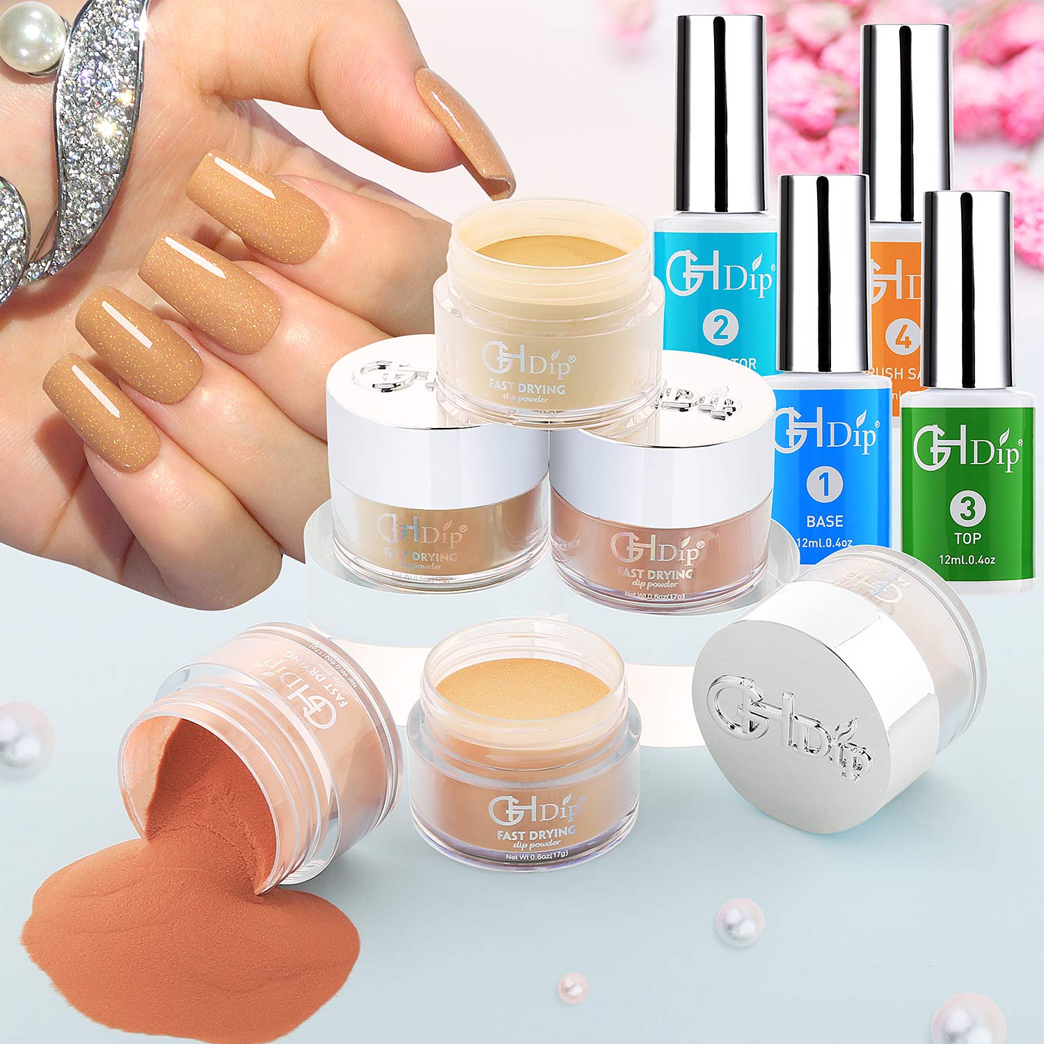 GH Dip Powder Nail Kit Acrylic Nail Dip Powder Kit G6401(shimmer nude) : Beauty