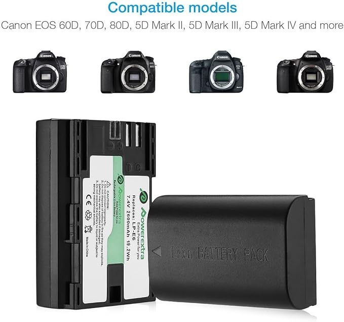 Powerextra Pack De 2 Baterias Para Canon Lp E6 Lp E6n Y Canon Eos 70d Eos 5d Mark Ii 5d Mark Iii 7d Mark Ii Eos 80d 60d 6d 7d 5ds 5ds R Y
