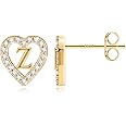 Anoup Heart Initial Stud Earrings - Gifts for Girls, Sterling Silver Post 14K Gold Plated All Over Hypoallergenic | CZ Simulated Diamond Stud Earrings | Birthday Gifts for Kids Toddlers Daughter