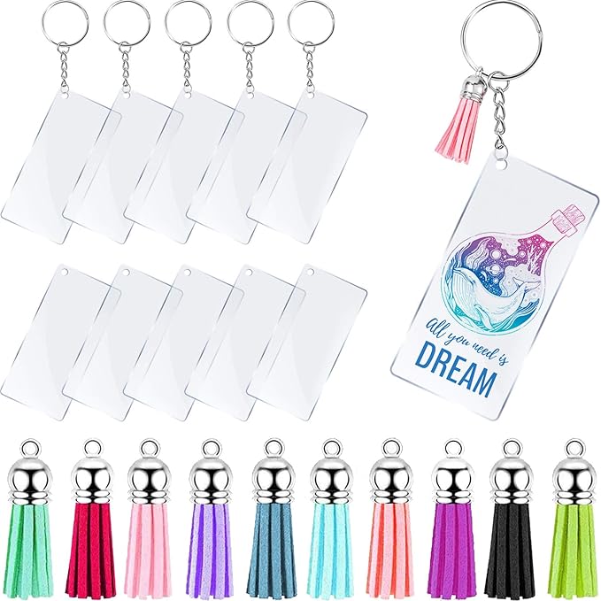 Acrylic Keychains Blank, 50 Pieces Clear Keychains Set for