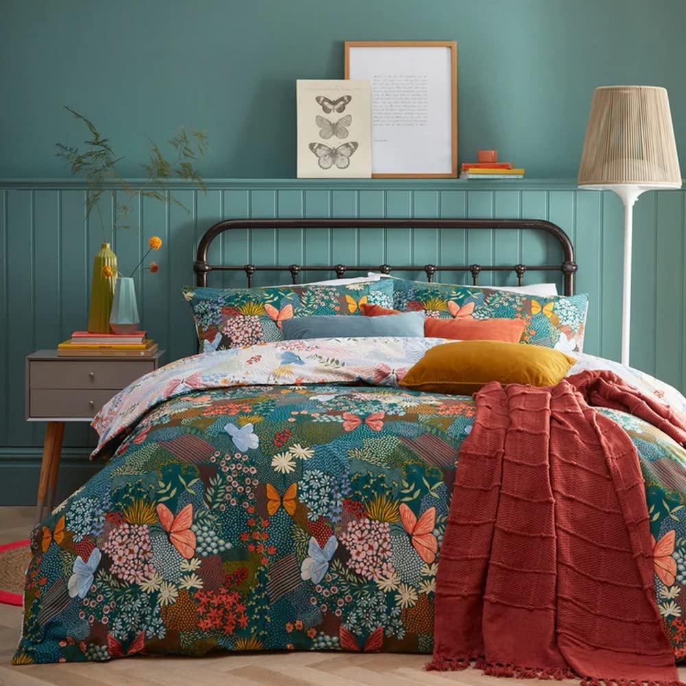 furn. Forage Duvet Cover Set – Wonderland Butterfly Floral Bedding (Teal Green - King)