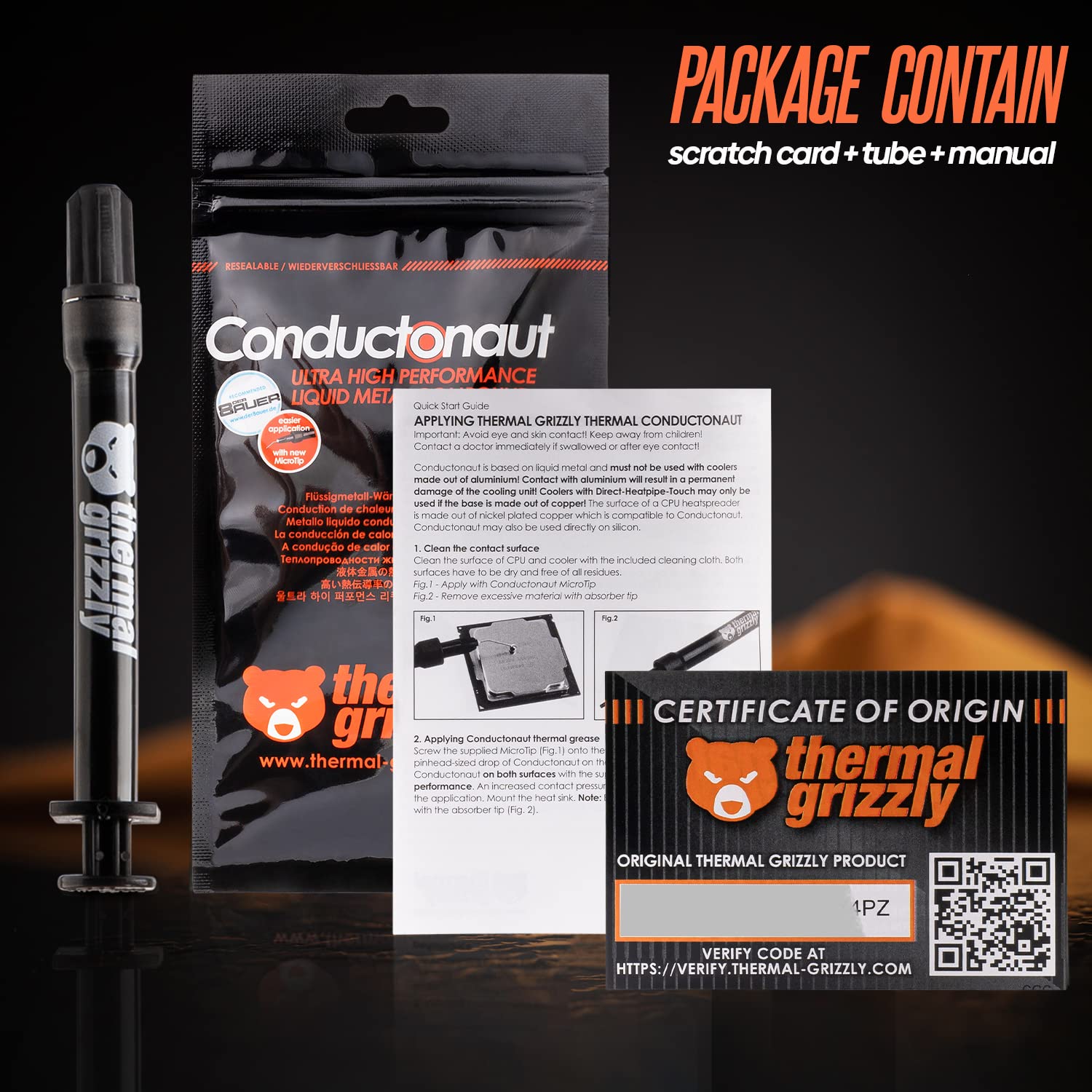 Thermal Grizzly Conductonaut Thermal Grease - 1Gram Set + Extra Applicators - Liquid Metal Thermal Paste for Cooling The CPU, GPU (Conductonaut) (1g Combo) Made in Germany
