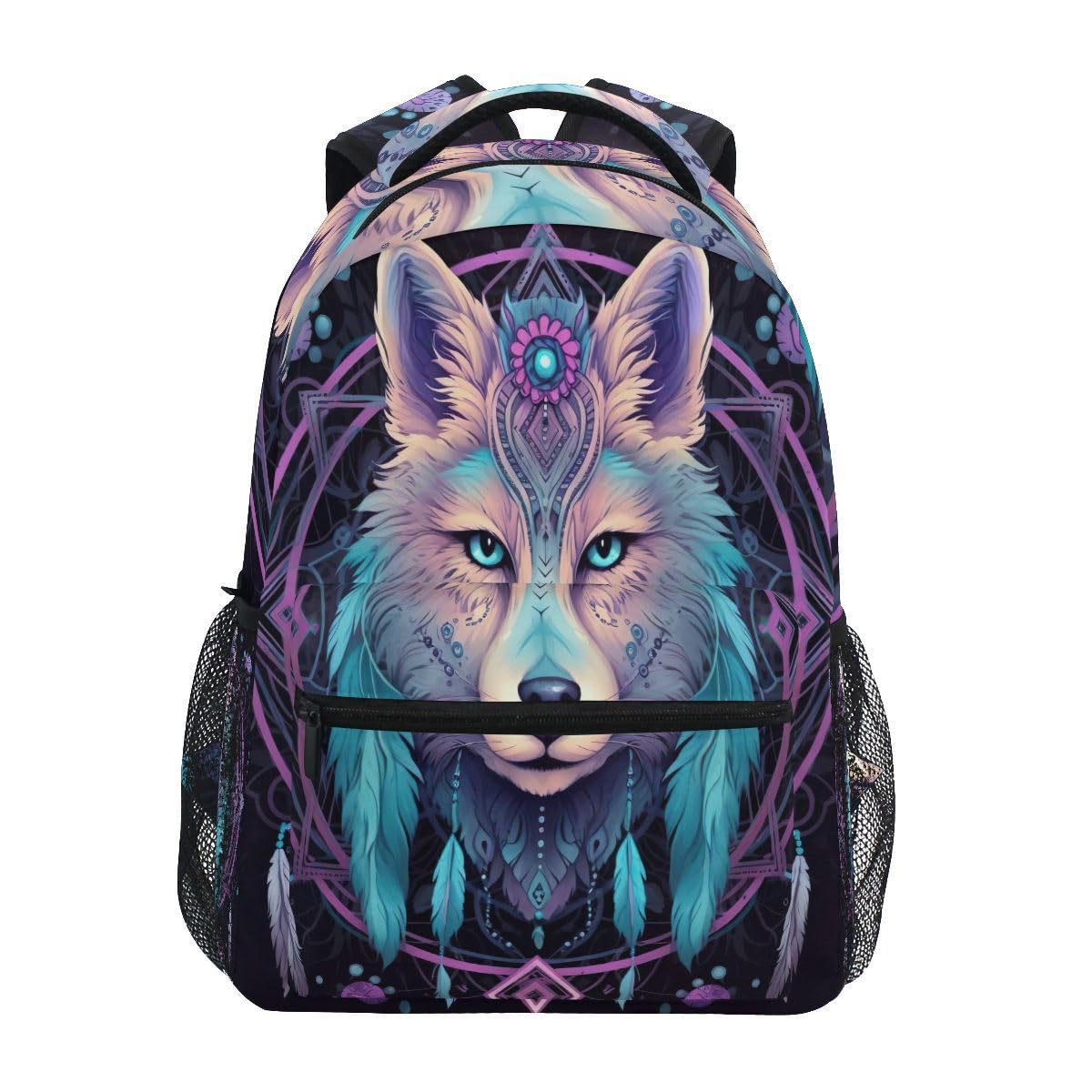 JUMPBEAR Travel Backpack Laptop Slim Waterproof Durable Casual Daypack For Women Men Watercolor Wolf Ethnic Dream Catcher College Schoolbag