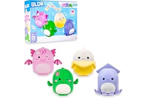 BLDR Squishmallows Buildable Figure Multipack - Junie The Banana, Maritza The Cactus, Shea The Cthulhu, Stacy The Squid - Squishmallows Fans 8+, 0141