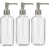 Refillable Clear Soap Dispenser Bottles with Pump, 16 oz (3 Pack) | BPA-Free Plastic Boston Round Containers for Hand Soap, Lotion, Shampoo, Kitchen & Bath