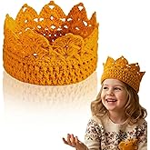 Syhood Handmade Crochet Crown Headband Golden Knit Birthday Crown Crochet Beanie Cap Birthday Gift for Party