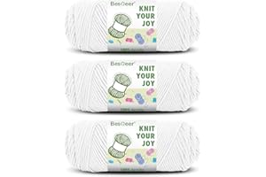 Besgeer White Yarn for Crocheting, Knitting, Tufting, Craft, 3 Pack of 100g/3.5oz Crochet Yarn, 4 Medium (Worsted), 327 Yards - 100% Acrylic