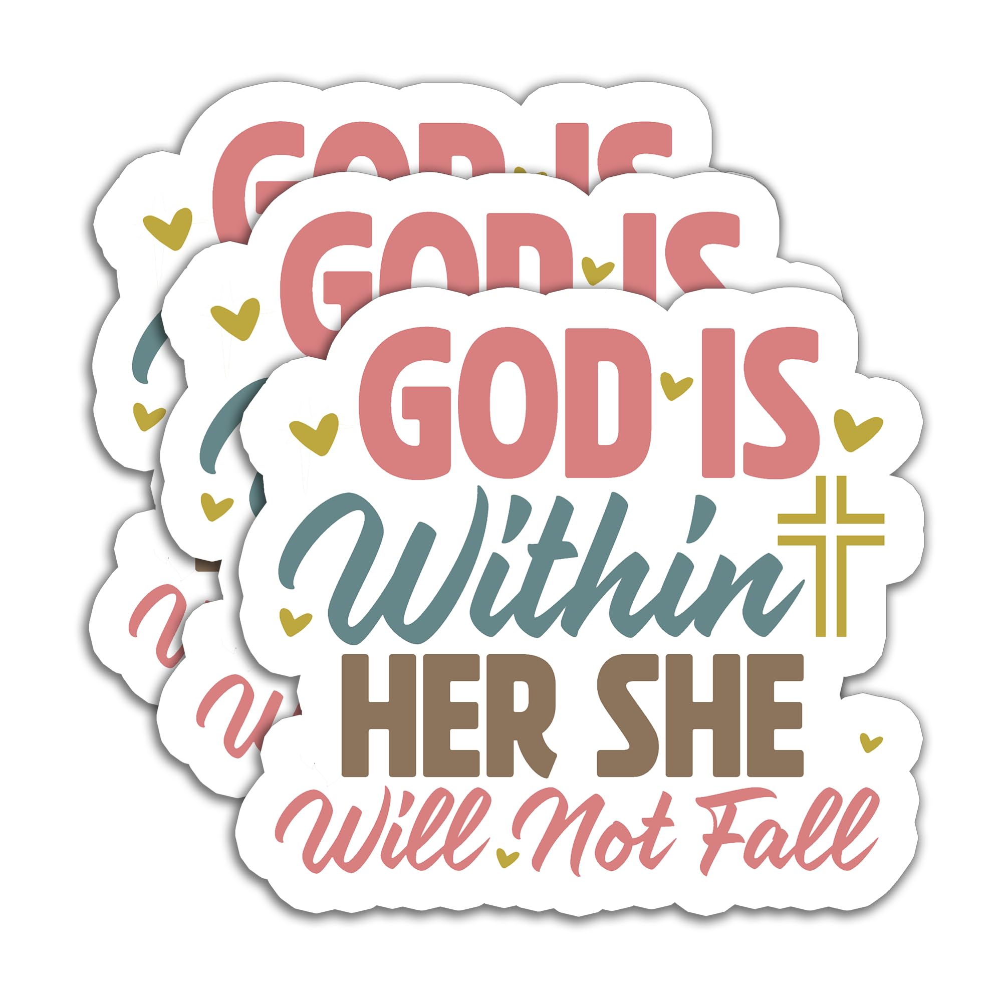Photo 1 of (3Pcs) Psalm 46:5 God Is Within Her, She Will Not Fall Sticker, Jesus God Christian Religious Faith Stickers Vinyl Decal for Laptop Phone Water Bottle Tumbler, Gift for Girls Mom Mama Women, 3" x 2.7"