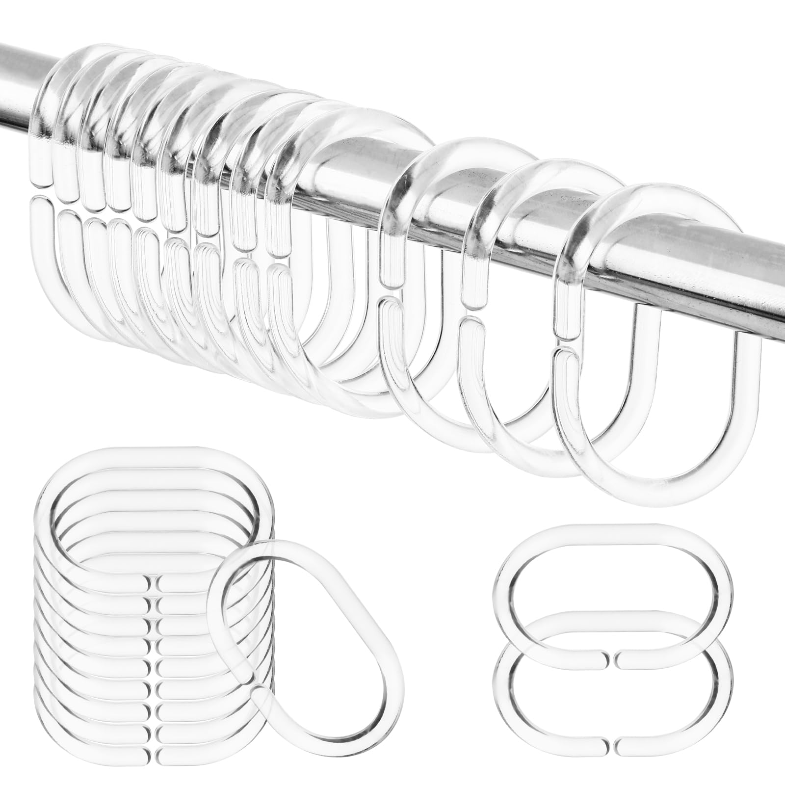 Dimeho 24 Pcs Plastic Shower Curtain Rings, C Shaped Rust Proof Shower Hook Hanger for Bathroom Window Rod