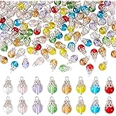 PH PandaHall 160pcs Crystal Dangle Charms, Crackle Glass Round Beads Charms 8 Color Dangle Bead with Platinum Bead Cap Transparent Beads Pendants for DIY Necklace Earring Jewelry Making
