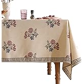 ISAENNE Designer Linen Light Beige Small Square Tablecloth,French Colorful Floral Table Cloth,Stain Resistant Decor Tablecloths for Dining Thanksgiving Christmas Kitchen,55"*55"-Helena E