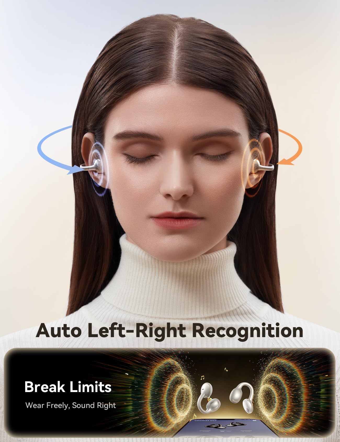 JOYROOM OE3 Clip-On Earbuds, Wireless Open Ear Earbuds Headphones, Auto L-R Recognition, Omni Tap Control, Immersive Sound, Ultra-Light 4.9g Fit, Comfortable for Workouts and Daily Use, White