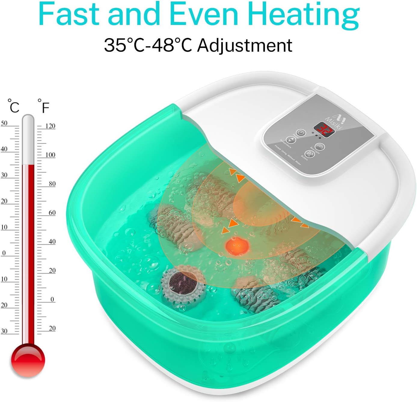 Foot Spa Massager Misiki Foot Bath with Heat Control Bubbles and Auto