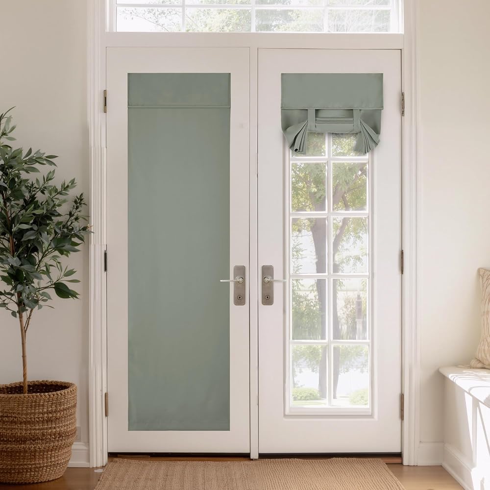 PONY DANCE Portable Door Curtain for French Door Sage Green 30x80 in